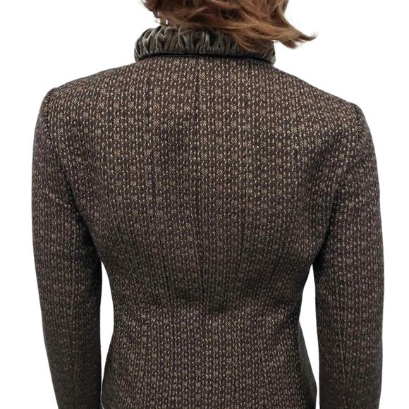 Elie Tahari Tweed Blazer Jacket w Velvet Collar Reversible Wool Blend XS/S Brown - Picture 9 of 13